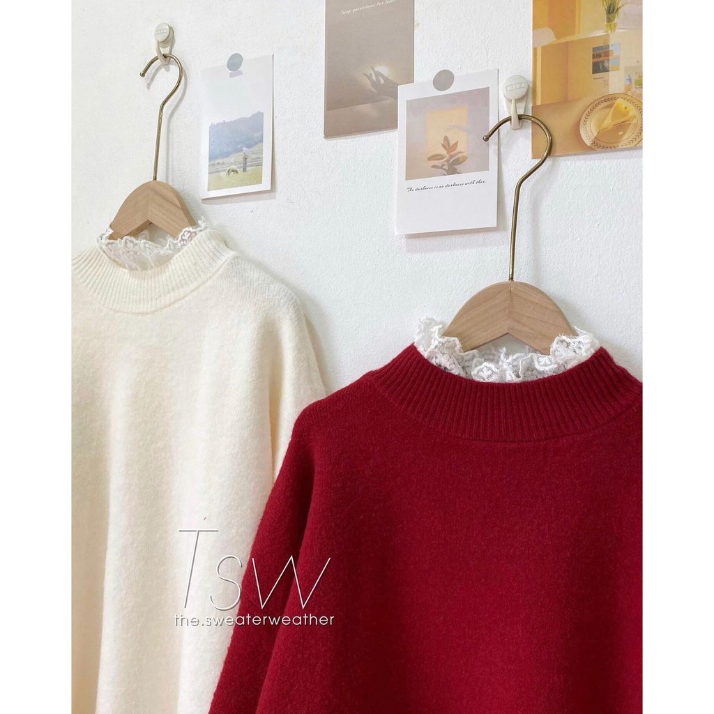 [Mã 2611THTRANG100K hoàn 10% xu đơn 99K] (Ảnh thật) Áo len cổ viền ren tay bo the.sweaterweather TSW | BigBuy360 - bigbuy360.vn