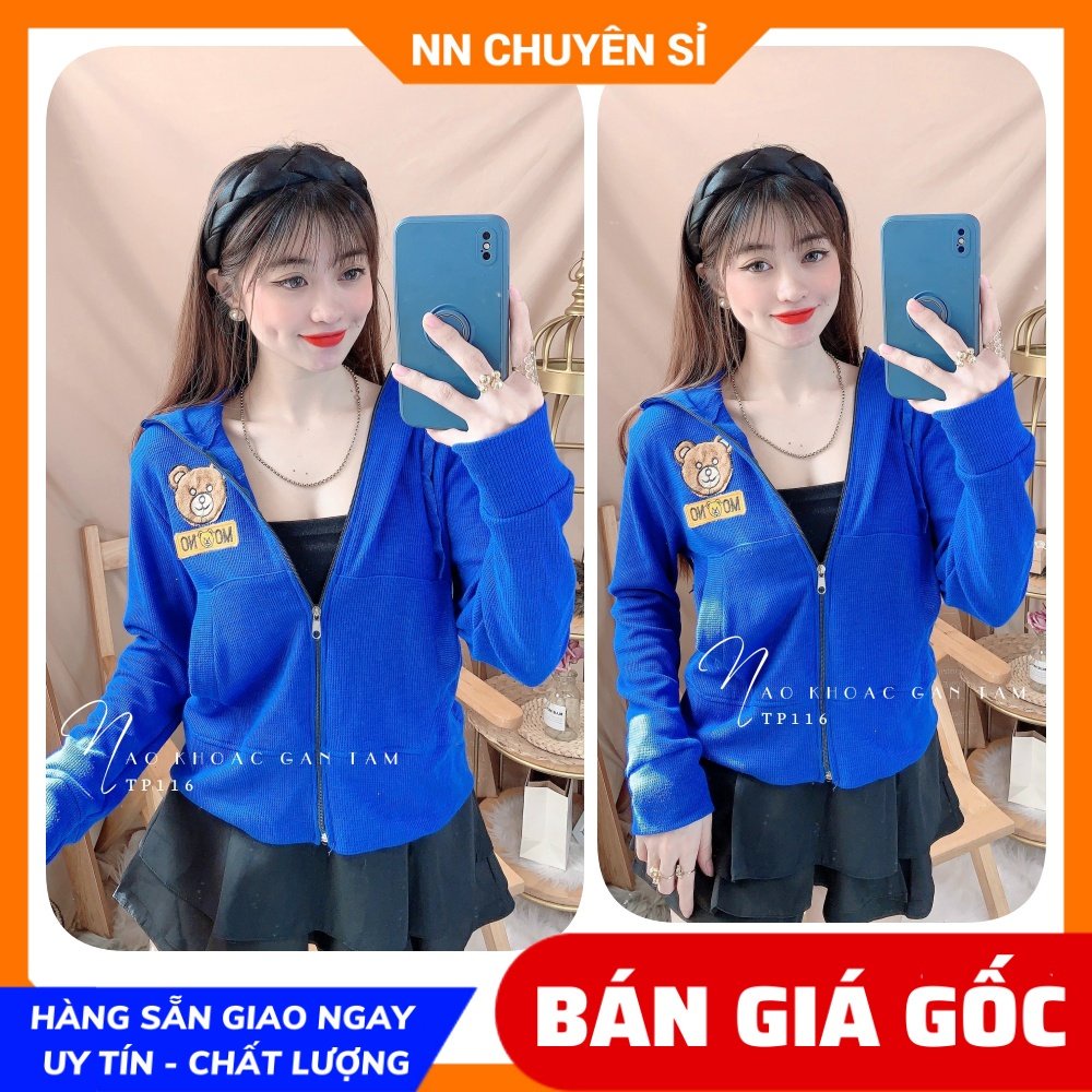 Áo khoác nữ thêu gấu dễ thương chất gân tăm mềm mát co giãn leen phom ôm dáng Khoác chống nắng nữ TP116