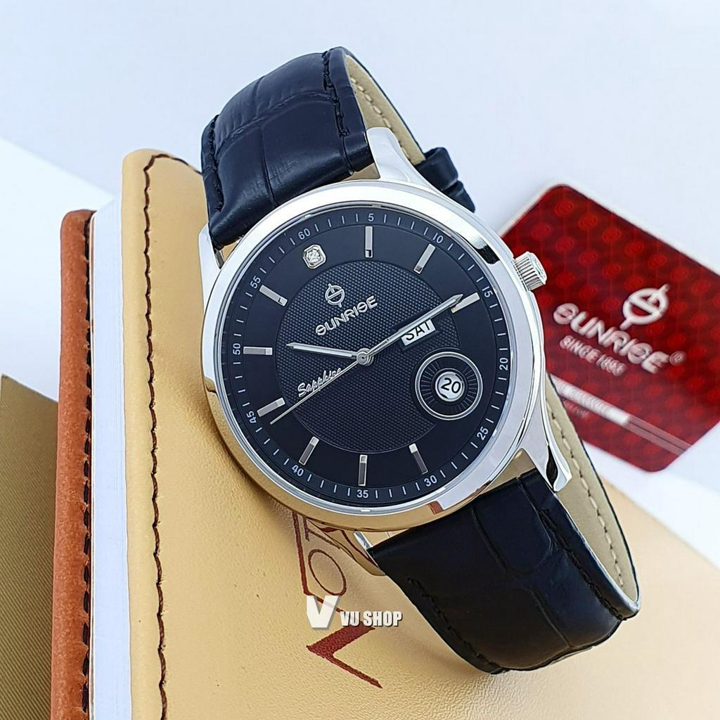 Đồng hồ nam SUNRISE DM782PWA 2 Lịch Kính Sapphire Chính hãng