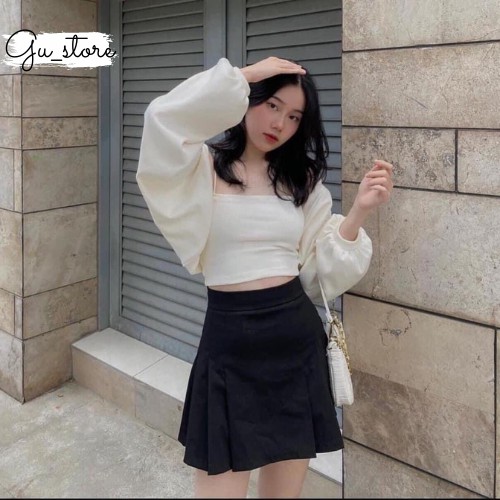 Áo Croptop Tay Dài kèm áo hai dây bên trong phong cách Ulzzang  Tay Ngắn dáng ôm body, Croptop Nữ Tay Dài mã136