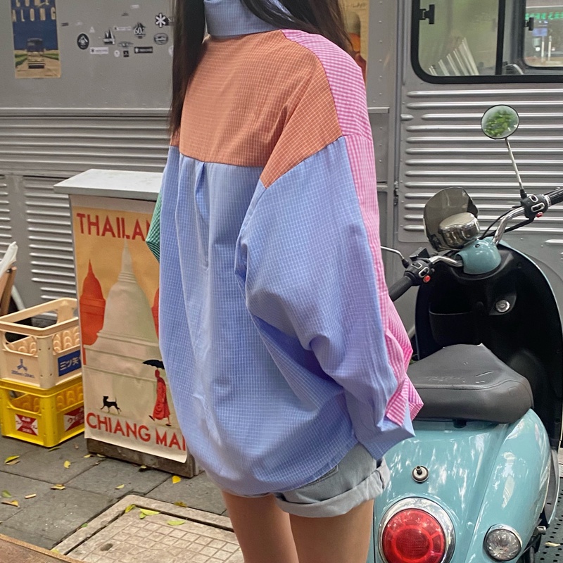 Áo sơ mi tay dài dáng rộng kẻ sọc thời trang cá tính