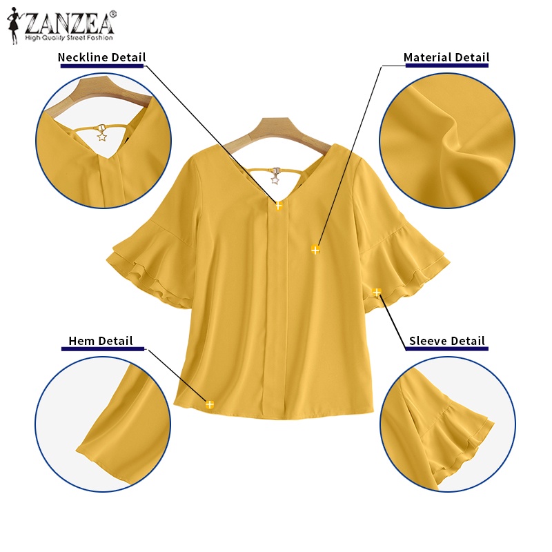 Áo voan ZANZEA tay lửng loe cổ chữ V thời trang cho nữ