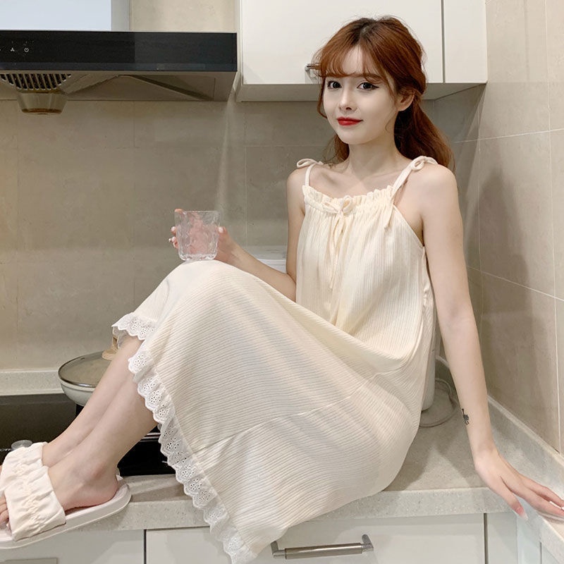 Đầm Ngủ Hai Dây Mùa Hè Phong Cách Nhật Bản Dễ Thương Cho Nữ