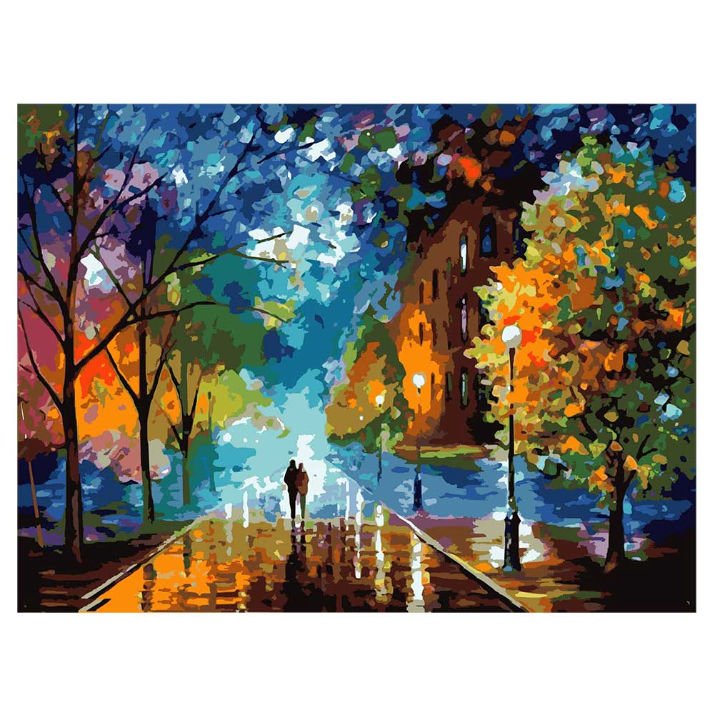 Tranh sơn màu hình đường phố mùa thu bằng chất liệu acrylic trang trí nhà cửa