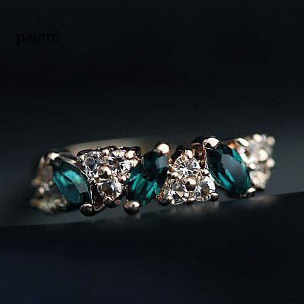 PM Vintage Women Emerald Cubic Zirconia Inlaid Finger Ring Wedding Jewelry Gift