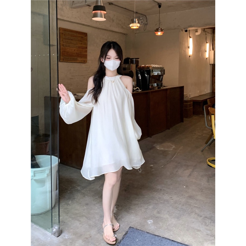 Váy babydoll Đầm Chữ váy xinh váy trắng a Tay Dài Trễ Vai Phong Cách Pháp Thời Trang Mùa Thu Mới 2022