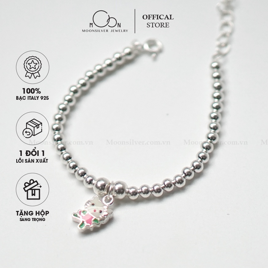 Lắc tay vòng tay bạc dây bi hình mèo Kitty xinh xắn từ 0-6 tuổi chuẩn bạc ta 999