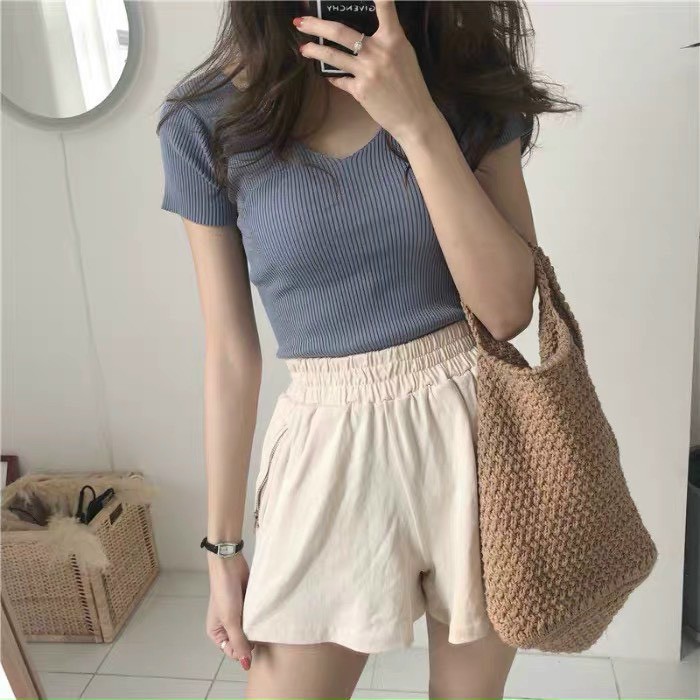 Áo len tăm croptop cổ tim trơn co giãn tốt nhiều màu siêu đẹp LT01