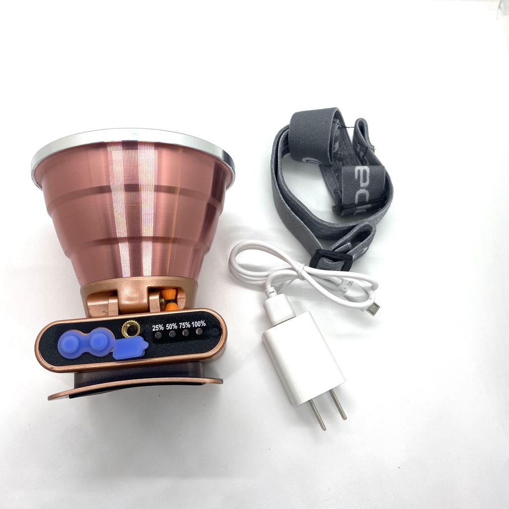 Đèn pin đội đầu siêu sáng, đèn đeo đầu Mango 4 có 2 công tắc phản quang, báo pin chóa lớn 10cm