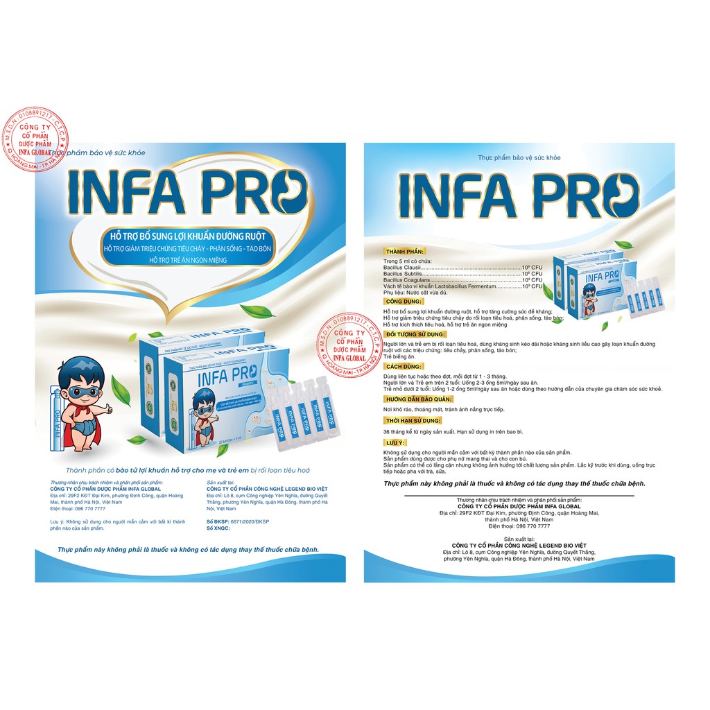 Men vi sinh Infa Pro – Giúp bổ sung lợi khuẩn cải thiện hệ vi sinh đường ruột, giảm táo bón, đầy bụng khó tiêu (15 ống)