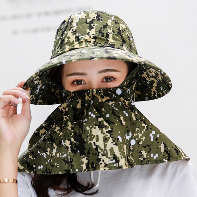 Mũ Rộng Vành Chống Nắng Tia UV Có Tấm Che Mặt Và Cổ Họa Tiết Rằn Ri Cho Nam Nữ