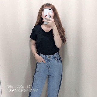 Áo phông pull trơn đen trắng áo thun cổ tim áo GAP