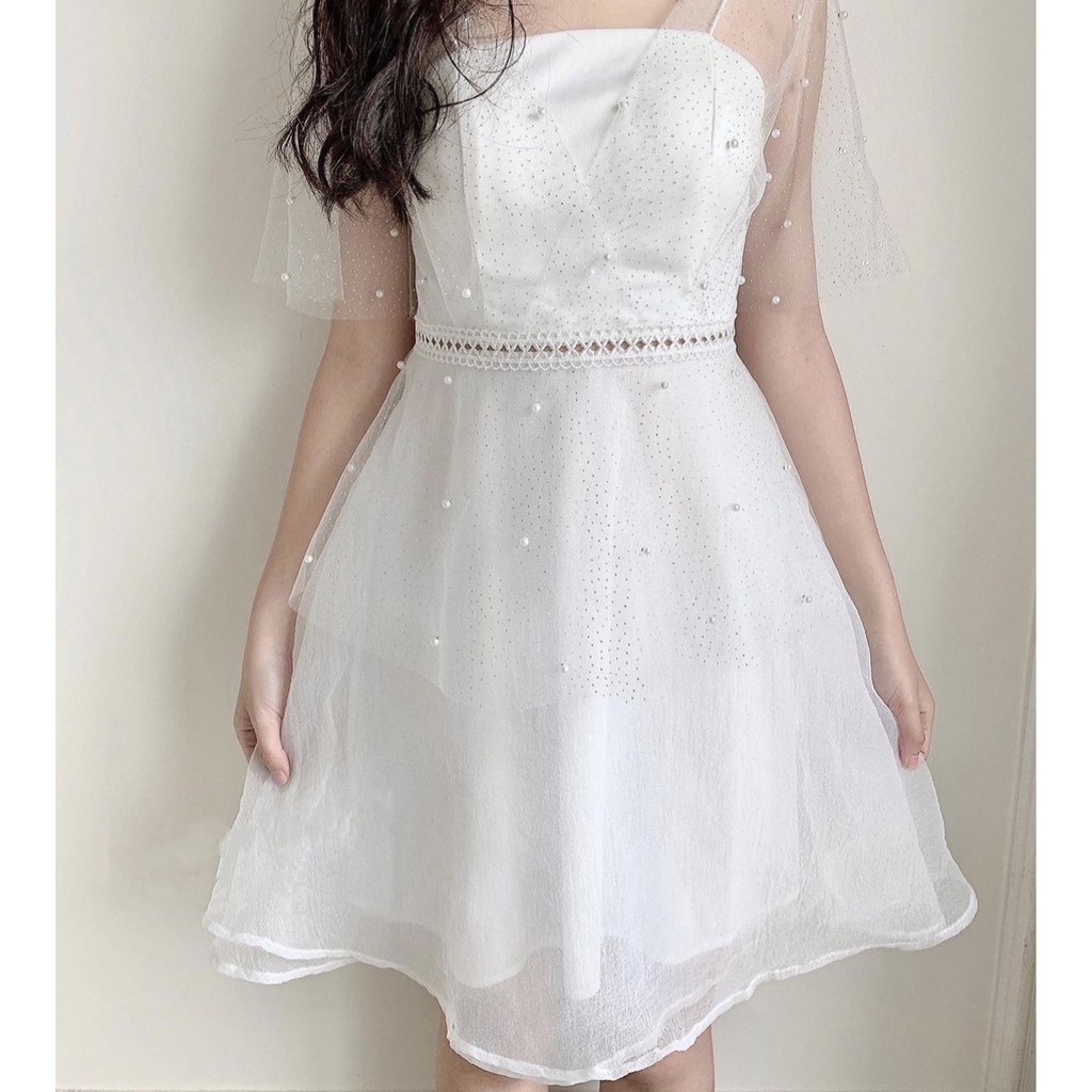 [CÓ MÚT NGỰC] Đầm dự tiệc trắng xòe dạo phố xòe phối kim tuyến vải may 2 lớp siêu dày dặn [Her clothing] | BigBuy360 - bigbuy360.vn