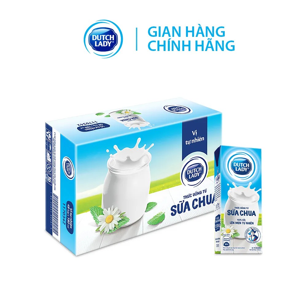 Thùng 48 hộp Sữa Chua Uống Lên Men Tự Nhiên Dutch Lady Vị Tự Nhiên (48 x 180ml)