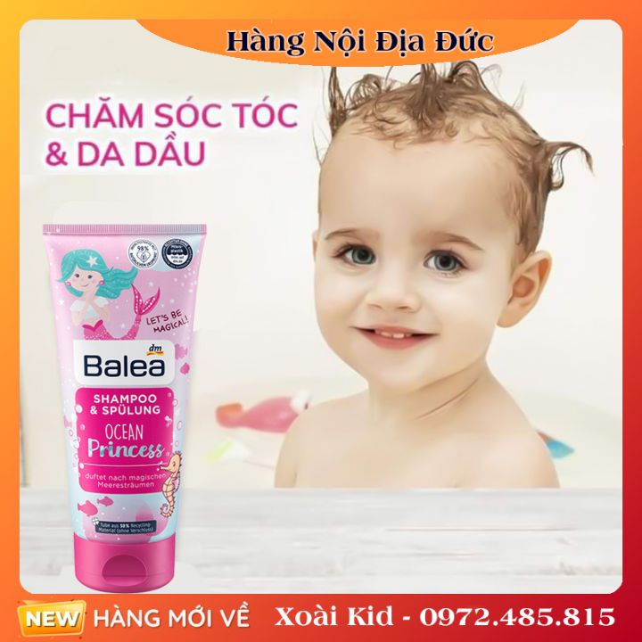Bộ Dầu gội xả, sữa tắm gội, xịt dưỡng tóc Balea 2in1 Ocean Princess cho bé gái 200ML- Nội địa Đức Đủ Bill