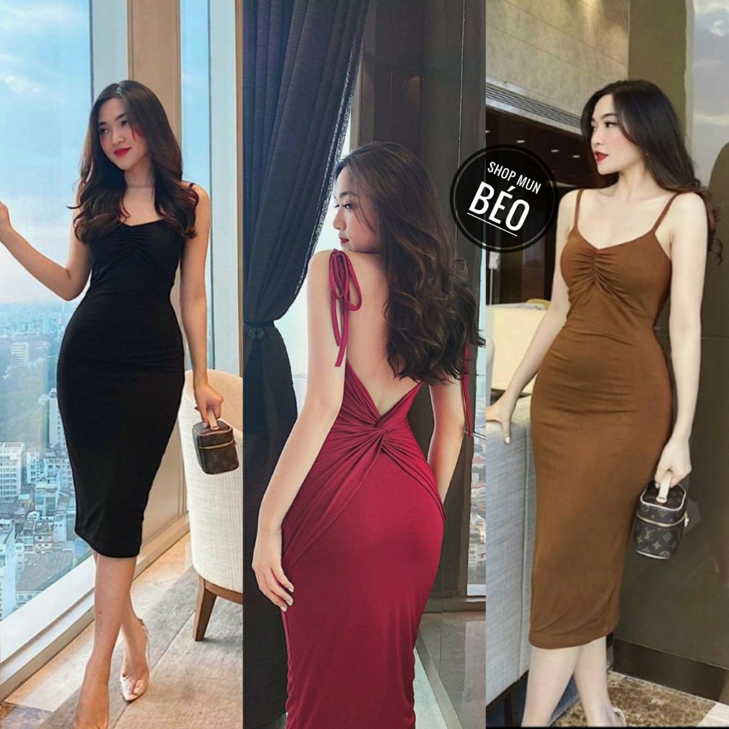 [MẪU MỚI] Đầm Body 2 Dây Nhún Ngực Xoắn Lưng Có Mút Thun Borip Thích Hợp Mặc Đi Tiệc Đi Làm Đi Chơi