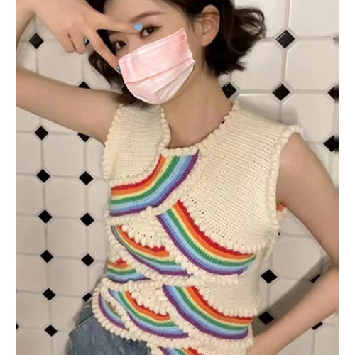 Áo Thun Ba Lỗ Mỏng Kẻ Sọc Ngang Màu Cầu Vồng Phong Cách Công Nghiệp Thời Trang Mùa Hè 2022 Mới Cho Nữ