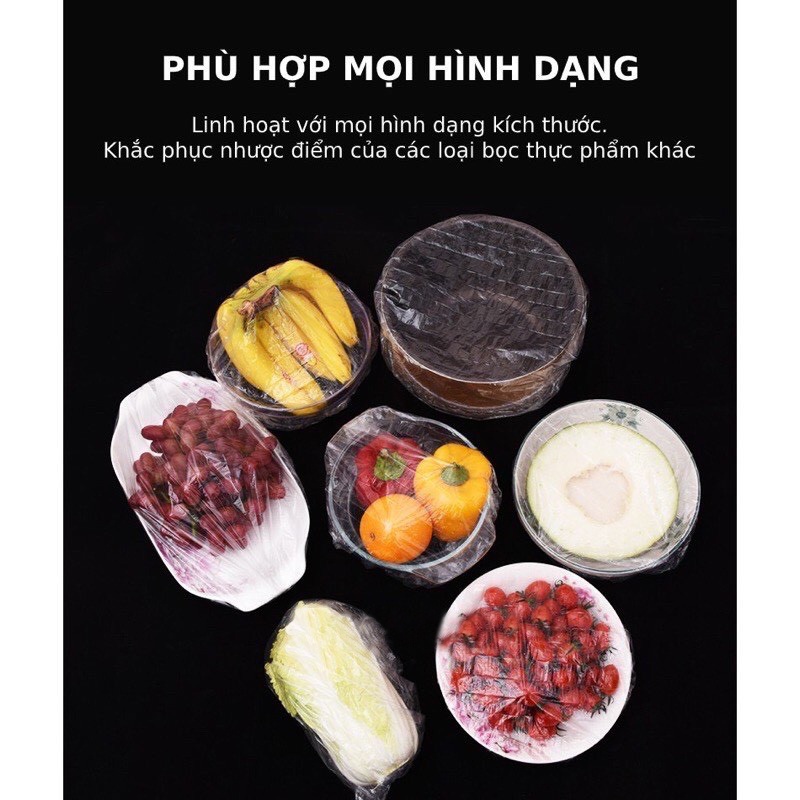 Set 100 màng bọc thực phẩm nilon có chun co giãn tiện dụng