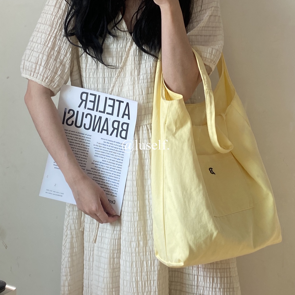 Túi Xách Canvas Màu Vàng Sữa Thời Trang Mùa Hè Cho Nữ