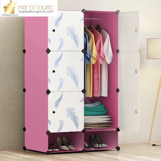 TỦ NHỰA QUẦN ÁO LẮP GHÉP 6+2 Ô GIÀY SIZE SÂU 47cm. Tặng kèm 1 treo đồ.