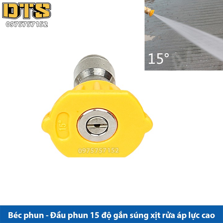 Béc phun - Đầu béc 15 độ gắn súng xịt rửa của máy rửa xe áp lực cao - Ren nối nhanh 1/4 inch