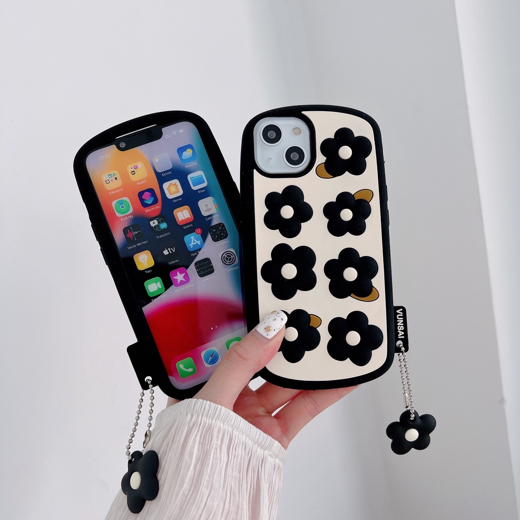 Ốp Điện Thoại Silicon Họa Tiết Hoa Màu Đen Kèm Dây Đeo Cho Iphone love 12 pro max 11 pro max xs max xr x 13proamx
