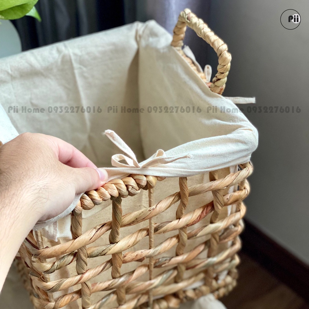 Sọt Lục Bình, Giỏ Lục Bình Vuông Đựng Đồ Đa Năng Đan Thưa Pii Home - Kèm Lót Vải Tiện Dụng