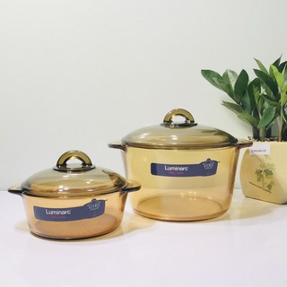 Bộ 2 nồi thủy tinh Luminarc Vitro Amberline Granite 1.5L - 3L - Đáy hoa văn