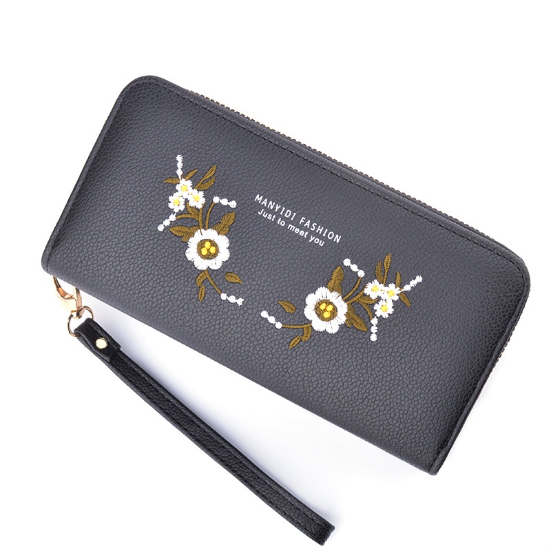 Ví Dài Hai Ngăn Sức Chứa Lớn Có Khóa Kéo Thêu Họa Tiết Thời Trang Cho Nữ