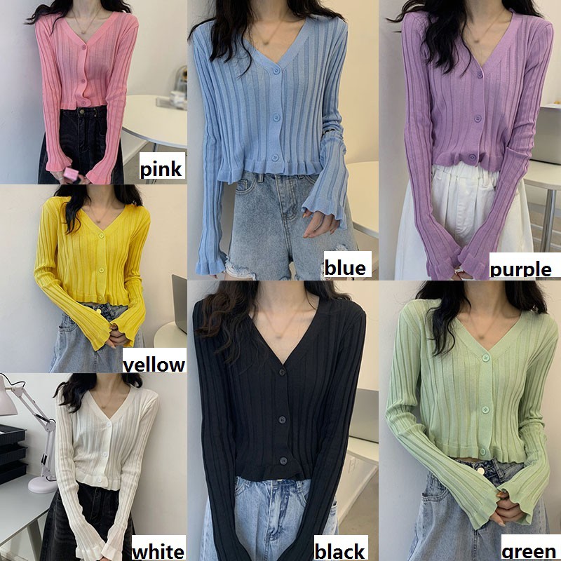 Áo Cardigan Dài Tay Cổ Chữ V Xinh Xắn Quyến Rũ Cho Nữ