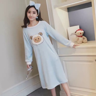 Váy ngủ bông mùa đông ( kèm băng đô ) ( Hàng ORDER )