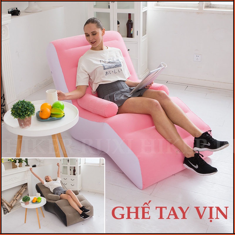 Ghế hơi tựa lưng Tặng kèm Bơm điện, Ghế hơi có tay vịn có thể tựa lưng hoặc nằm