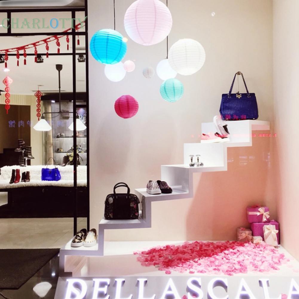 Lồng đèn xếp bằng giấy hình bóng tròn 4 inch phong cách Trung Hoa trang trí nhà cửa/ đám cưới