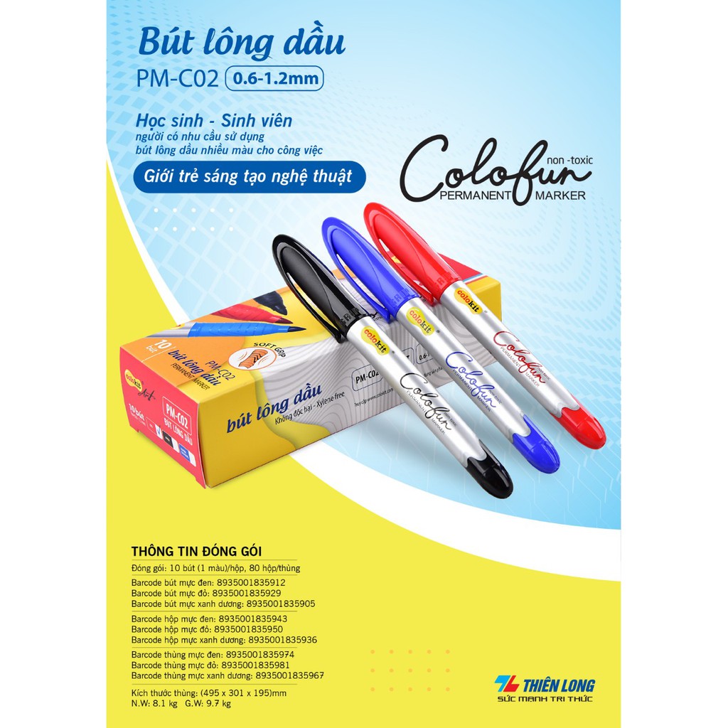 Bút Lông Dầu Mỹ Thuật Colokit PM-C02 Với 2 Nét Vẽ 0.6 - 1.2mm (Vỉ 2 Cây - Mực Xanh)