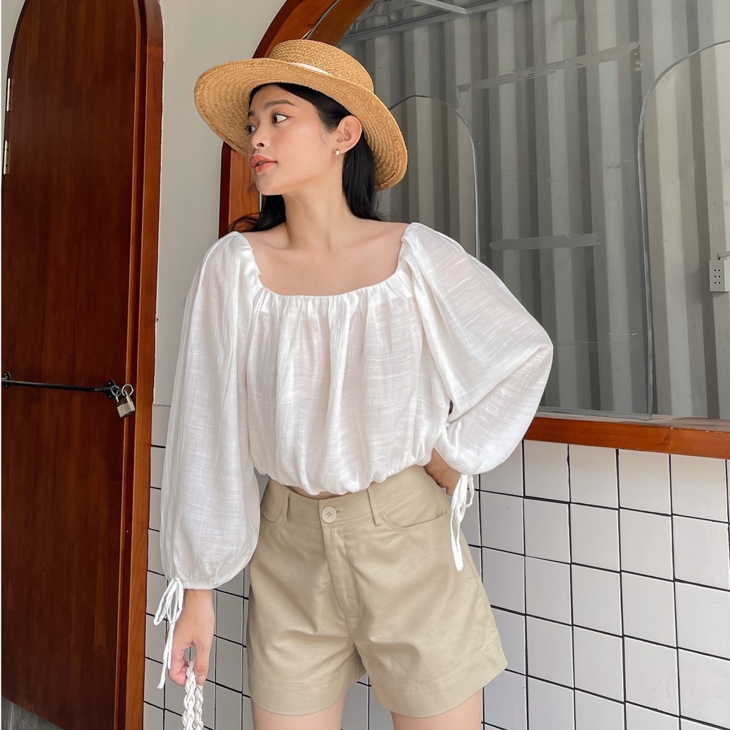 Áo kiểu cổ vuông nhún thun MIEU - HMR09