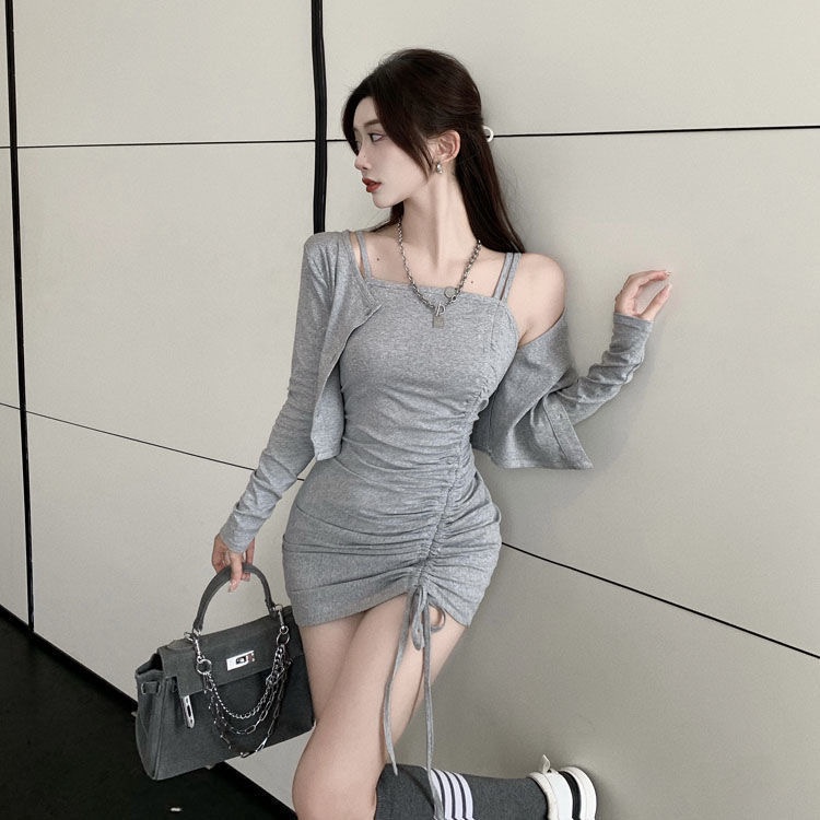 Set Đầm Hai Dây Rút Dây Phong Cách Hàn Quốc Trẻ Trung Quyến Rũ Thời Trang Cho Nữ