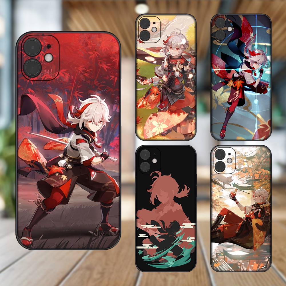 Ốp lưng iPhone 11 dẻo đen cạnh vuông in hình Kazuha Genshin Impact