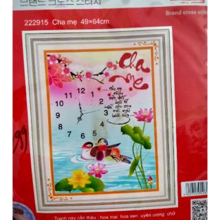 Tranh thêu chữ thập Đồng hồ cha mẹ KT 49*64cm(hình thật)