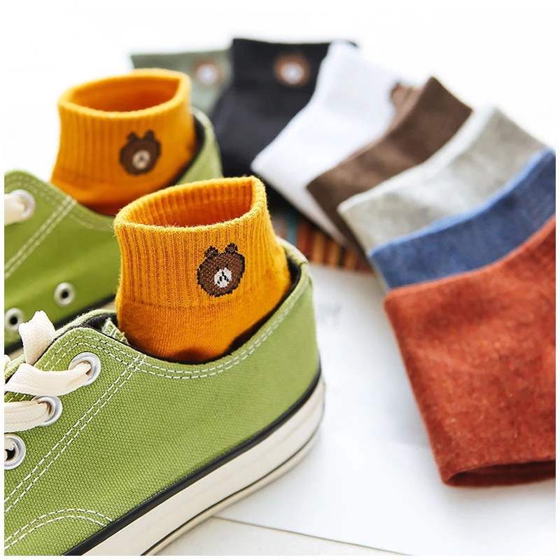 Set 10 đôi vớ cotton thoáng khí in hình gấu dễ thương