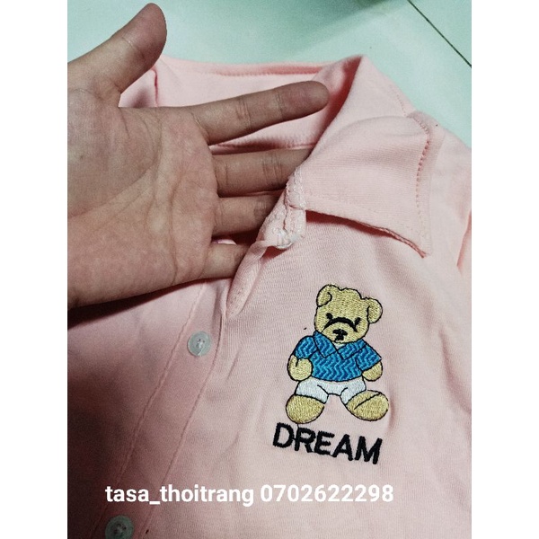 0B2-Áo Croptop Nữ Cổ Polo Dáng Ôm vạt chéo phối nút cổ trụ ngắn tay Con Gấu Dễ Thương Phong Cách Hàn Quốc TASA (hồng, tr