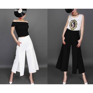 Quần culottes ống rộng xẻ tà cao