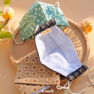 [Size S] Combo 3 Khẩu Trang Vải Linen 3D Cotton 3 Lớp Hoa Nhí Màu Hồng Đào Đỏ Xanh Đen Họa Tiết Cho Bé 3 - 10 tuổi