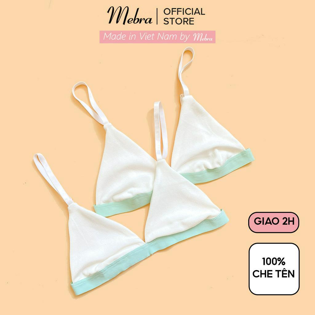 Áo lót nữ bralette cotton không lộ viền không gọng không đệm có tặng mút mỏng màu xanh đai trắng Mebra A051