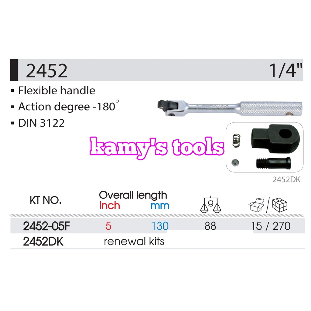 Cần Siết Lắc Léo 1/4 inch Kingtony model 2452-05FR dài 125mm