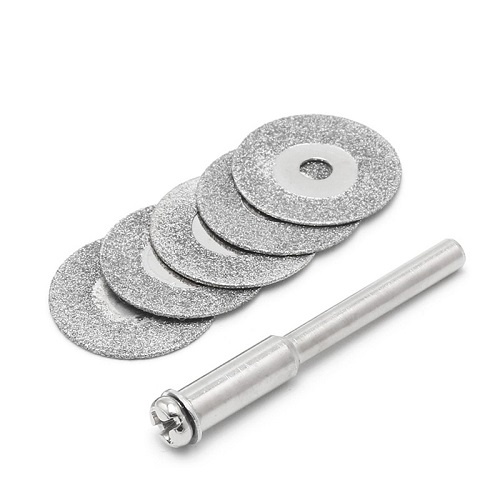 Bộ Dụng Cụ Gồm 5 Lưỡi Cắt Kim Cương Dạng Dĩa Size 30mm Và 1 Trục Nối Máy Cầm Tay Chiều 35mm