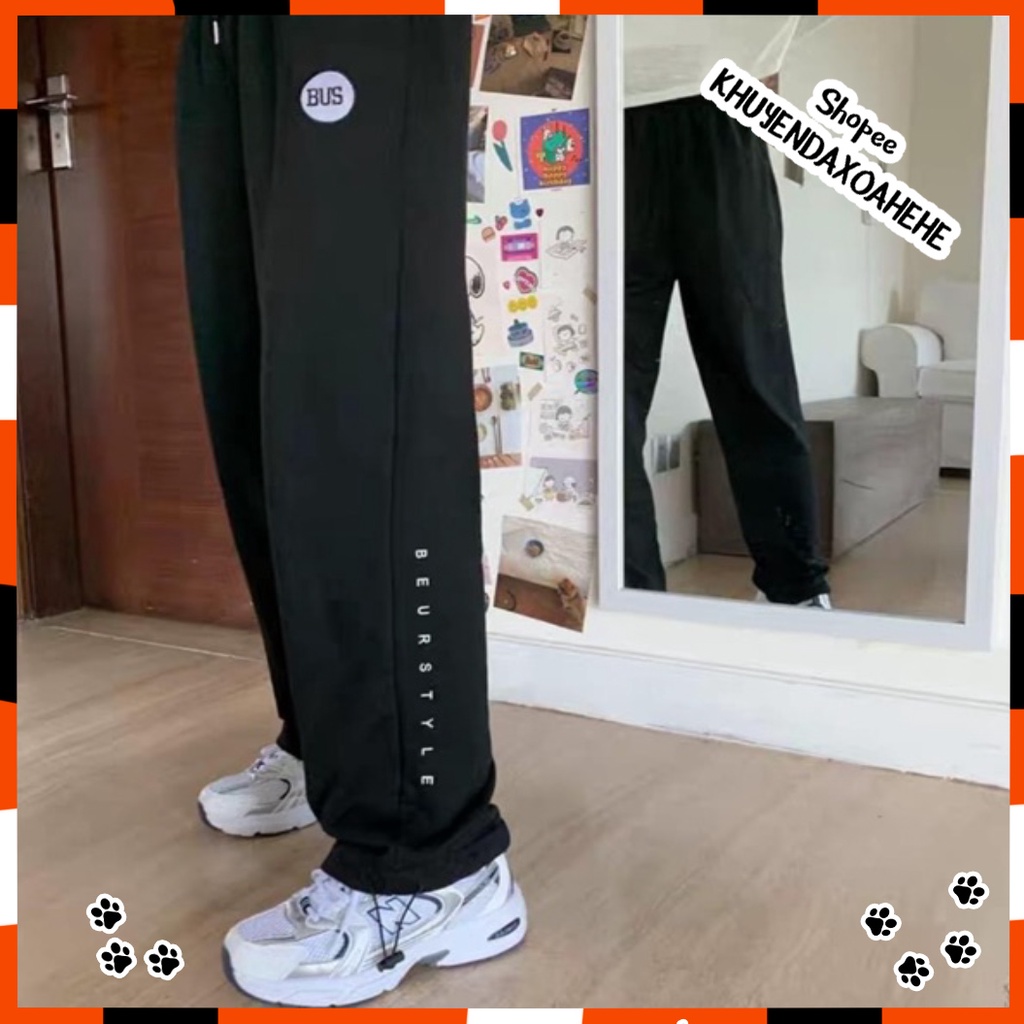 Q004 Quần Jogger Bus nỉ da cá dày dặn cạp thun Ulzzang , quần dài nam nữ ống rút dây unisex cá tính trắng xám đen