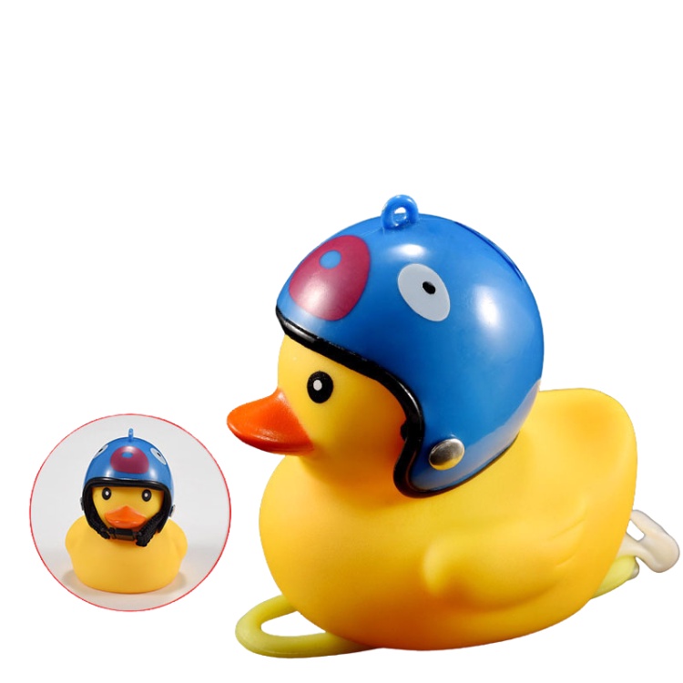 Đồ chơi vịt vàng đội mũ bảo hiểm có còi và đèn Led gắn xe cho bé chơi