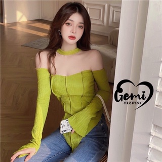 ÁO TRỄ VAI CUT-OUT TÀ NHỌN TAY DÀI [GEMI SHOP]