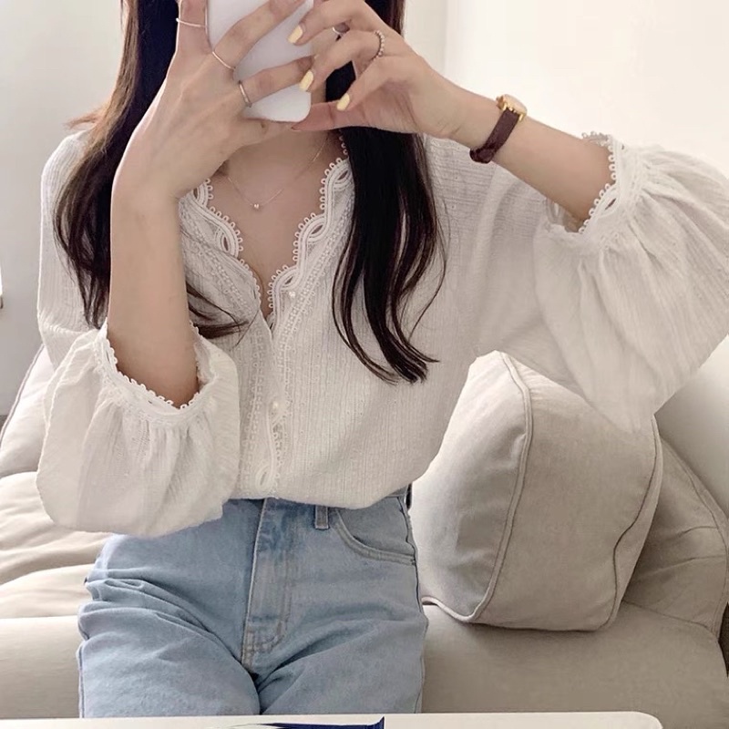 Áo sơmi cổ V tiểu thư 2 lớp đẹp BERRY (Có ảnh thật)