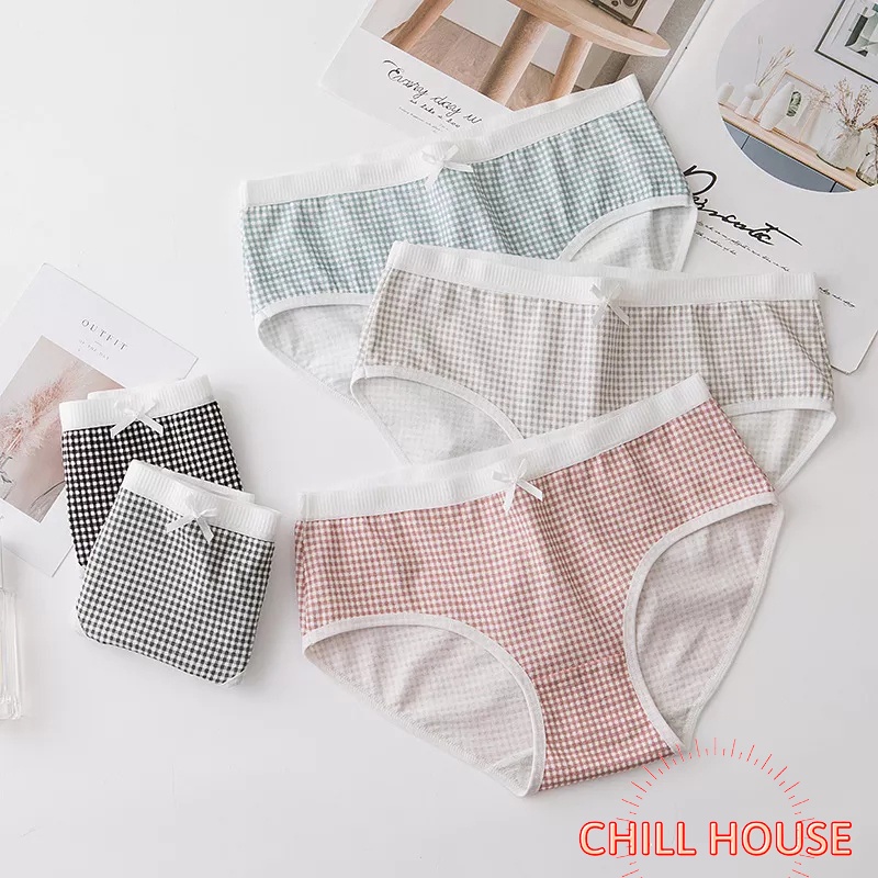 Quần lót nữ, quần lót cotton kẻ ô nhỏ đính nơ Q123 CHILL HOUSE